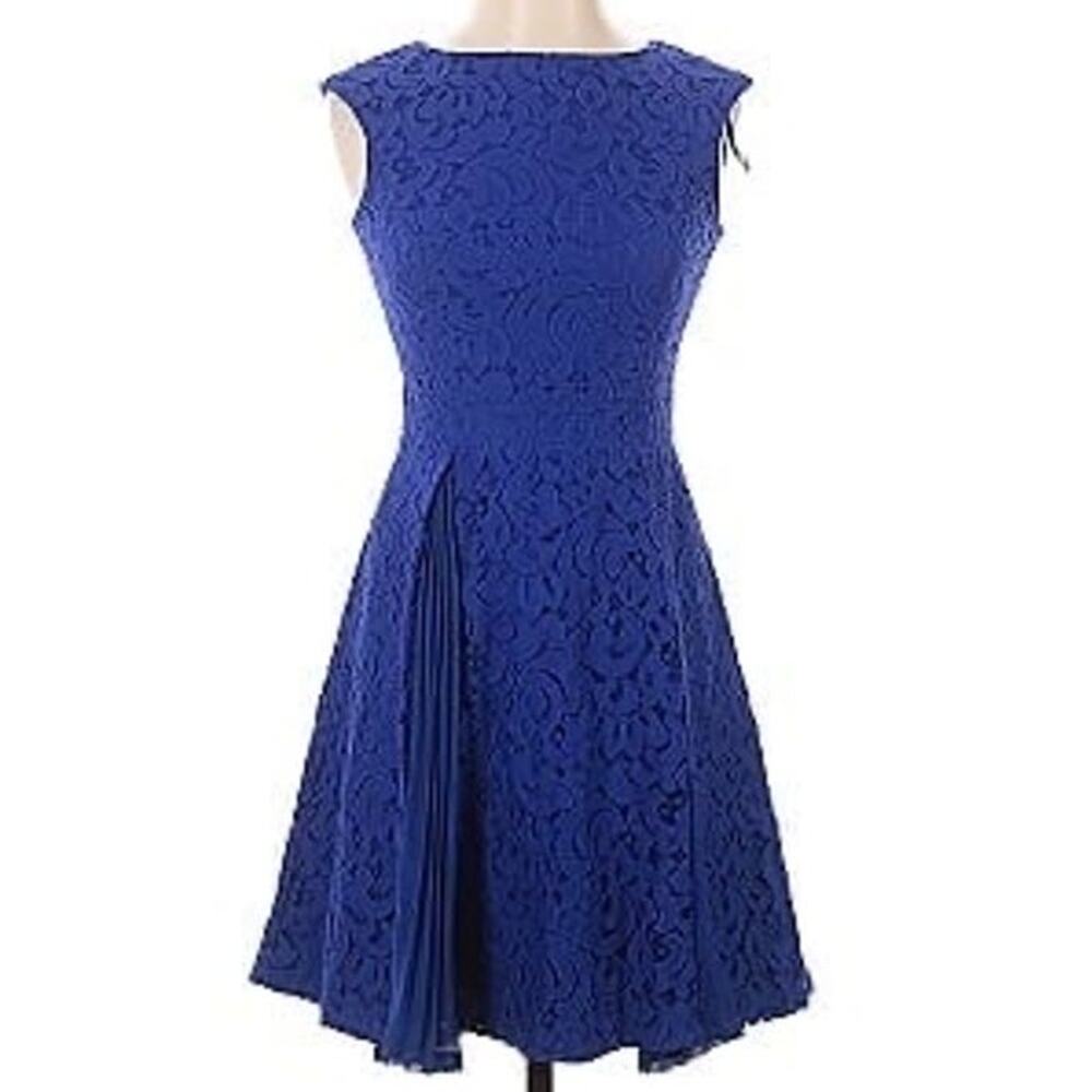 Aidan Mattox Lace Inverted Pleat Sleeveless Dress Size 8 Blue - Picture 1 of 8